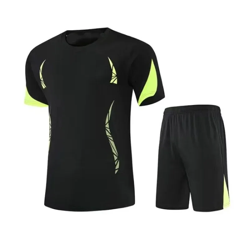 

Set Of 2 Pcs Mens Sportswear Striped Short Sleeve T-shirt & Shorts Set Summer Tracksuit 2021 Basketball Football Sweatshirt Suit