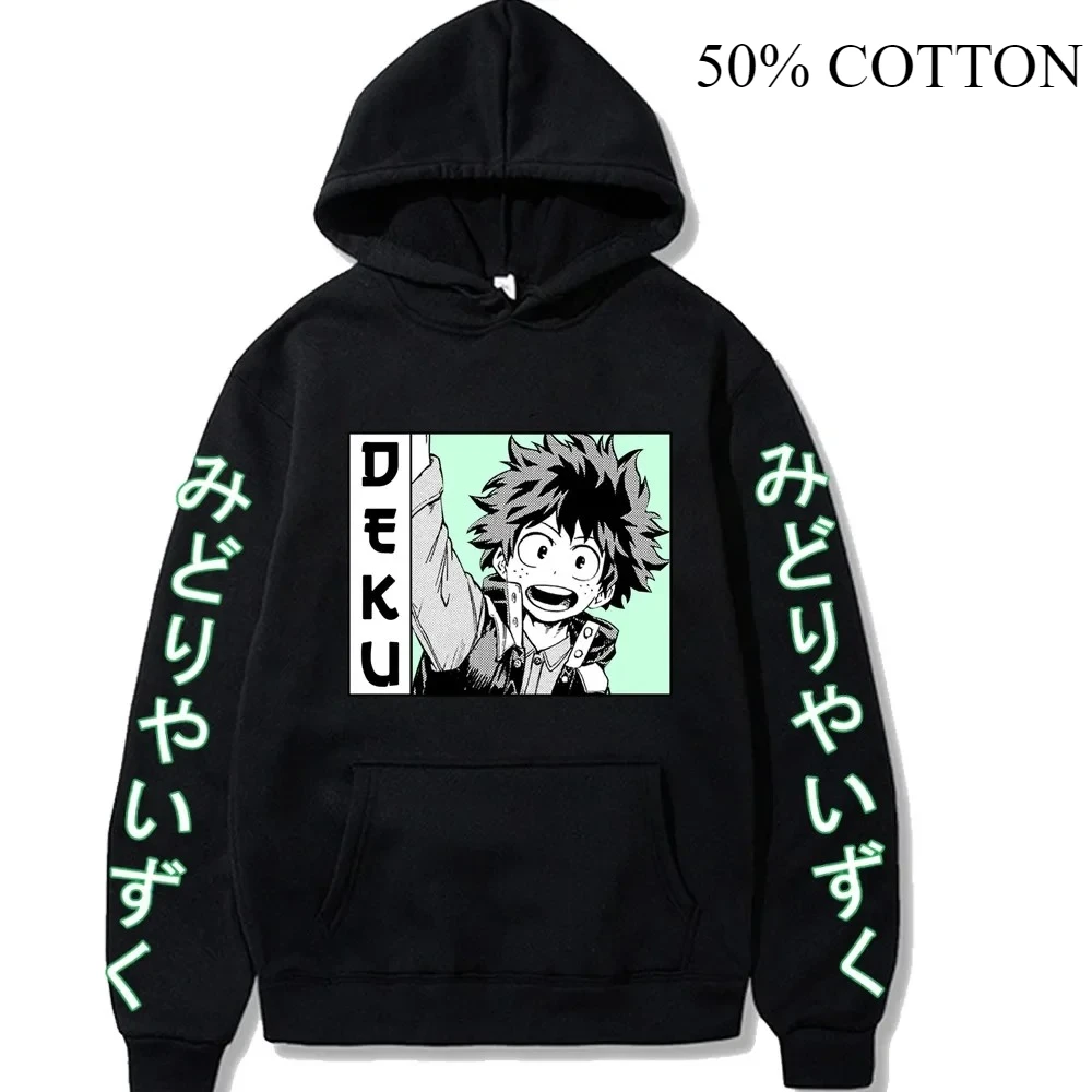 بلوزات My Hero Academia DEKU بغطاء للرأس للرجال بأكمام طويلة بلوزات نسائية غير رسمية Harajuku ملابس الشارع الشهير بلوفرات سوداديراس #1