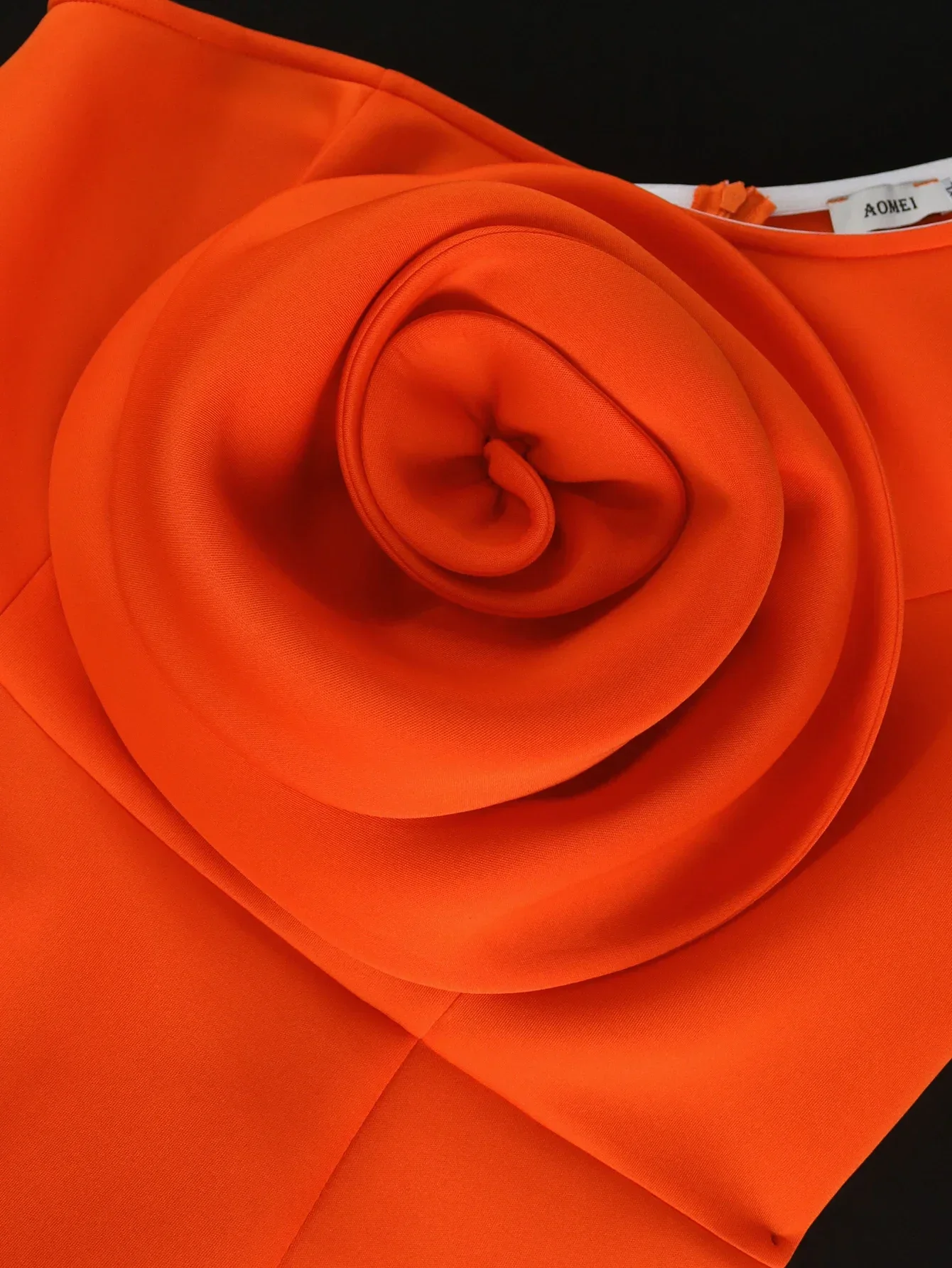 Aomei Women Orange Bodycon Party Dress One Shoulder Big Flower Rose Ruffle Slim Fit Gowns Wedding Guest Prom Event Clothings New