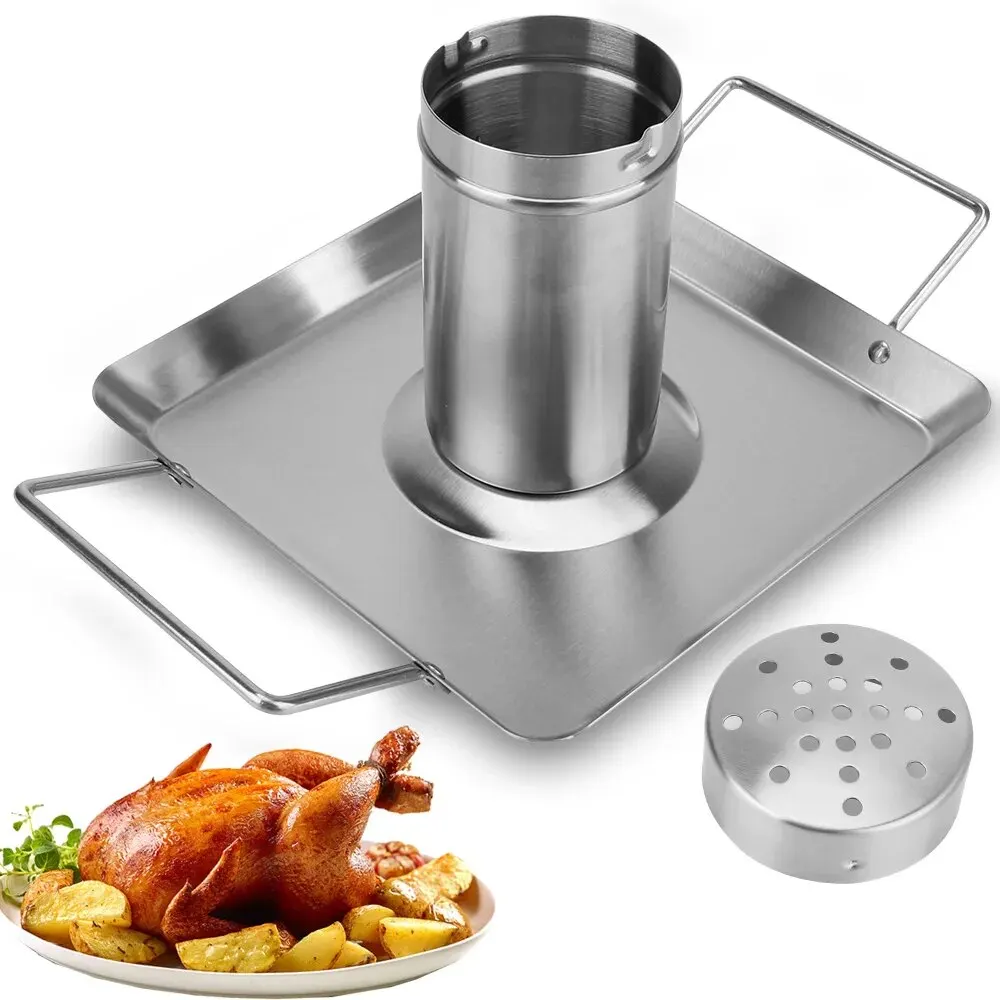 Nonstick Outdoor BBQ Tool Stainless Steel Roast Chicken Pan Beer Roast Chicken Pan Barbecue Roasting Detachable Grilled Holder