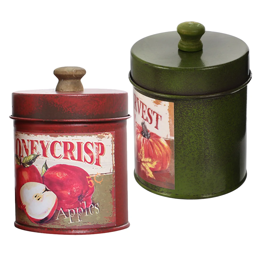 

2 Pcs Storage Tin Bucket Vintage Canisters Candy Snack Container Cookie Jar Retro Decor Flower Pots Decorative with Lid