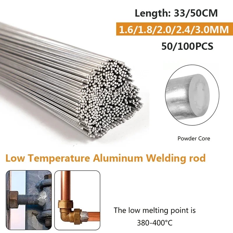 Barre de soudure universelle en aluminium à fusion facile à basse température, soudure à l'argent, fil fourré le plus récent, pas besoin de soudure en poudre, 50 pièces, 100 pièces