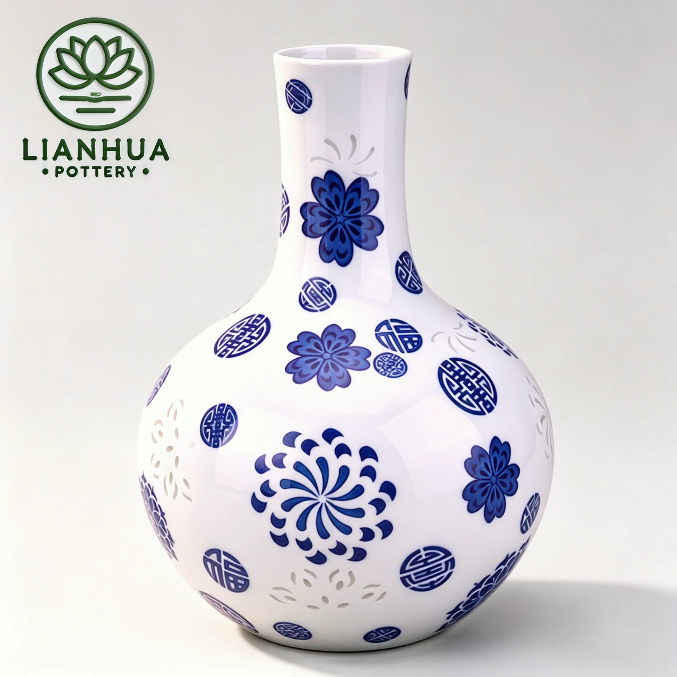 LIANHUA POTTERY Jingdezhen Linglong Porcelain Vase – 9-Inch Handcrafted Celestial Sphere Design for Sophisticated Living Space