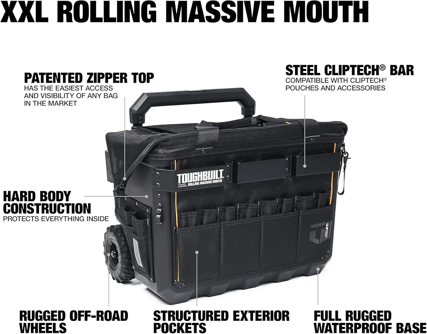 XXL Rolling Massive Mouth Tool Bag - Waterproof Base – Heavy Duty, Durable and Rugged - (TB-CT-61-22)