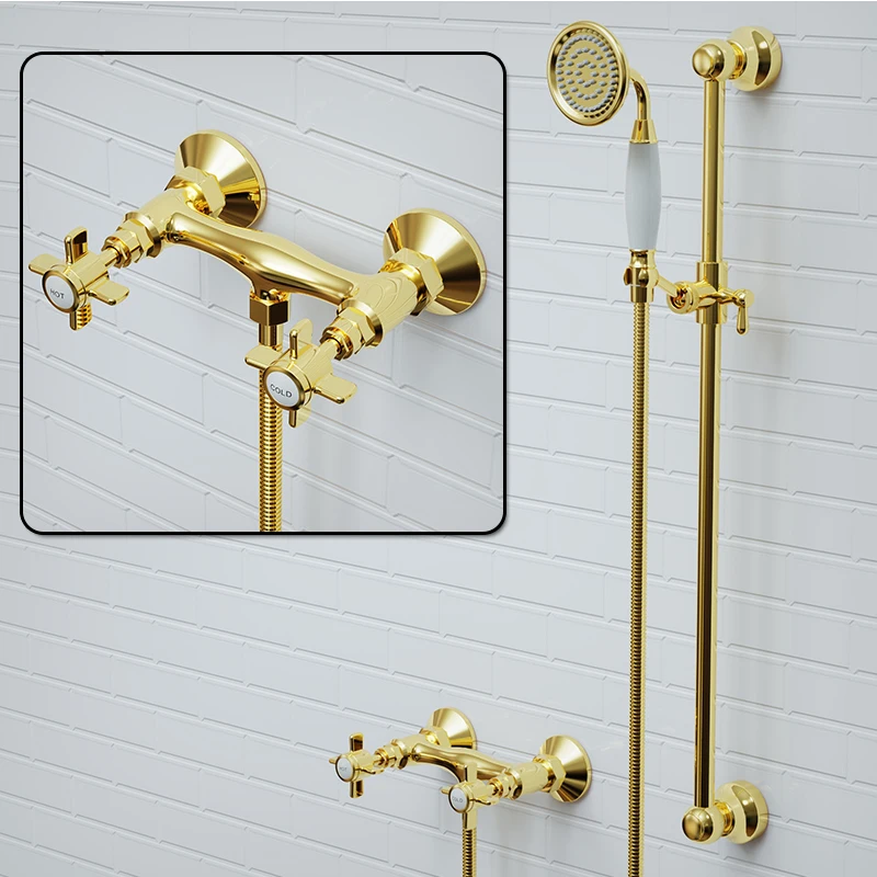 Bathroom Shower Faucet Set Wall Mounted Classical Brass Shower Faucet Set Gold /Chrome Finished Classical Styel New