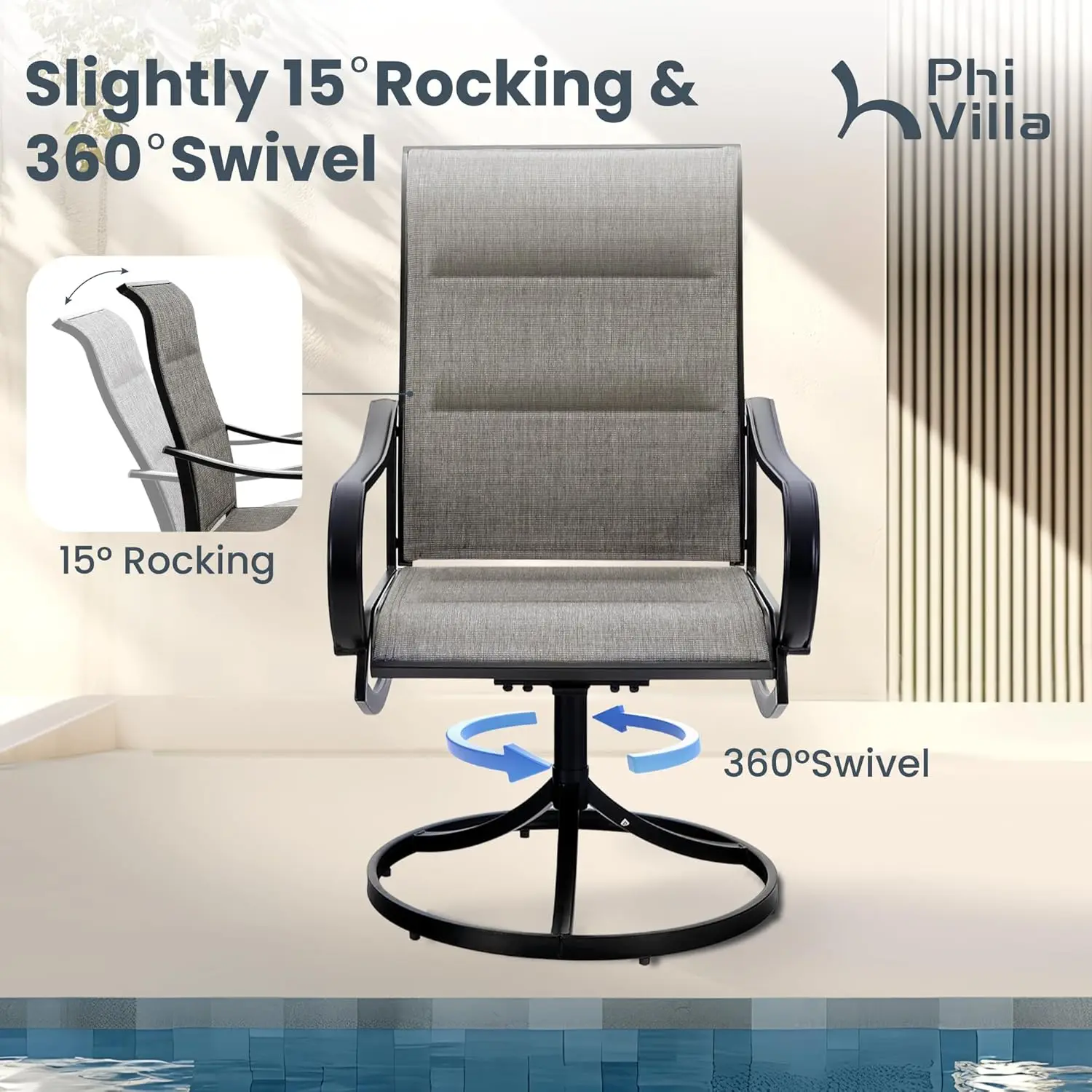 

2-Piece Swivel Patio Dining Chairs, Weatherproof Textilene & Metal Frame, Brown
