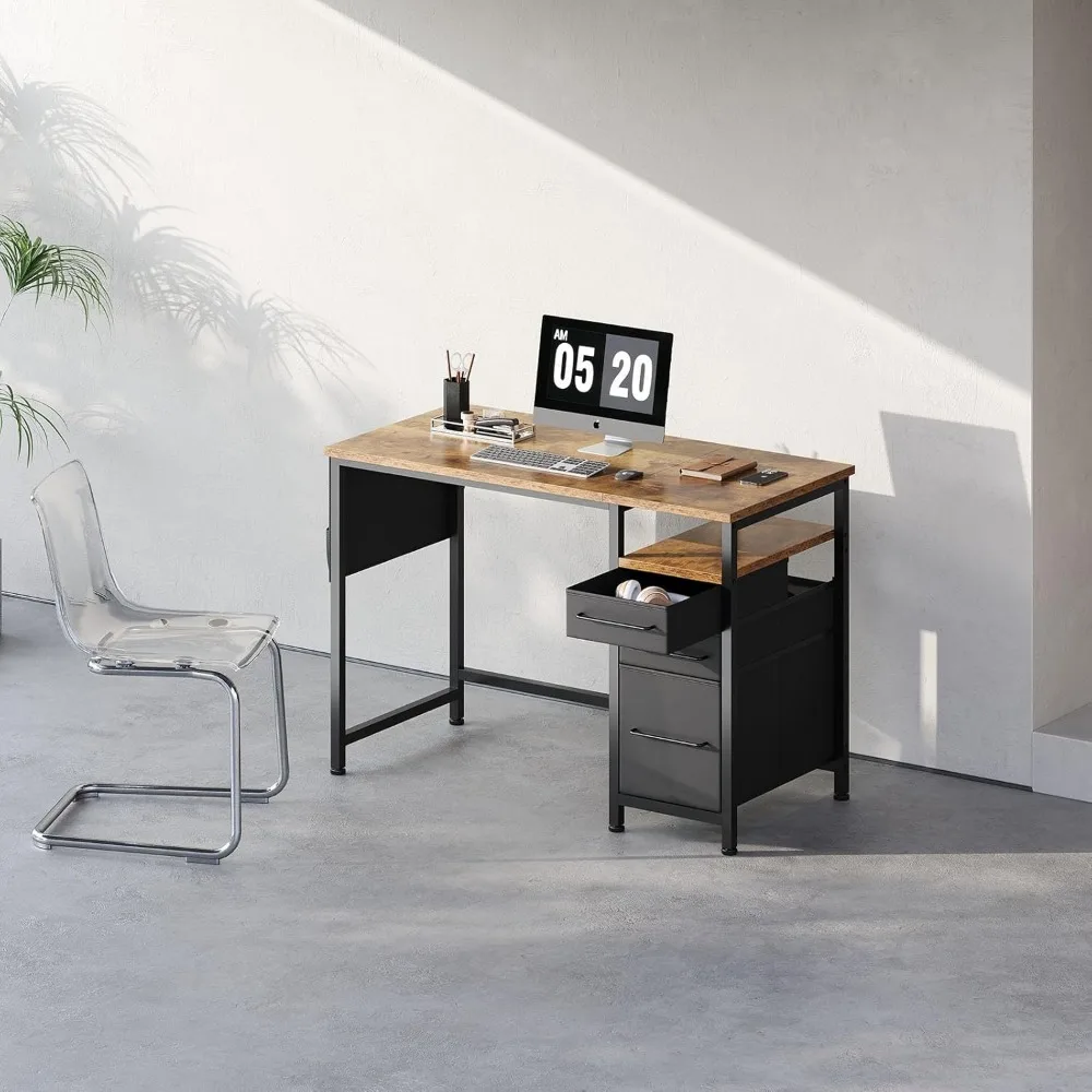 Compact 40 Inch Desk with Storage Drawers and Shelves, Ideal for Small Spaces, Writing and Computer Work, Office Desk with Maxim