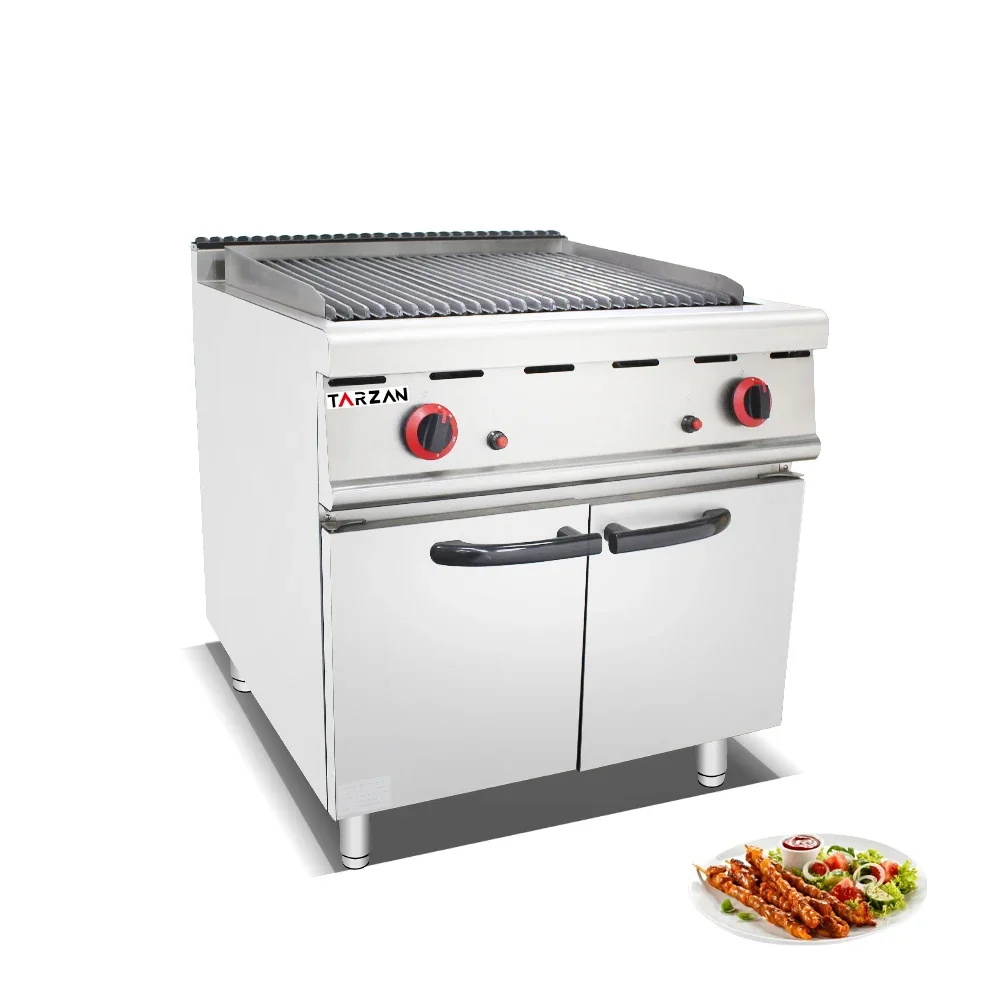 Commercial Hotel Restaurant Kitchen Equipment Stainless Steel Freestanding Bbq Lava Rock Gas Grill With Cabinet