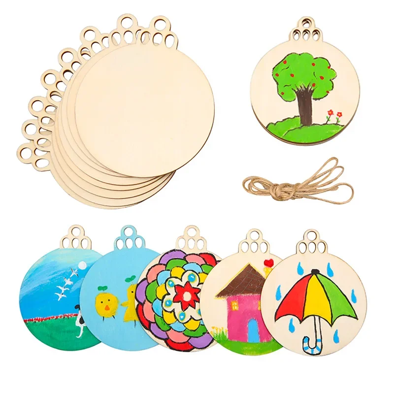 10/20/50Pcs DIY Wooden Christmas Balls Decoration Craft Arts Baubles Tags Hanging Ornament for Home Xmas New Year Kid Gifts