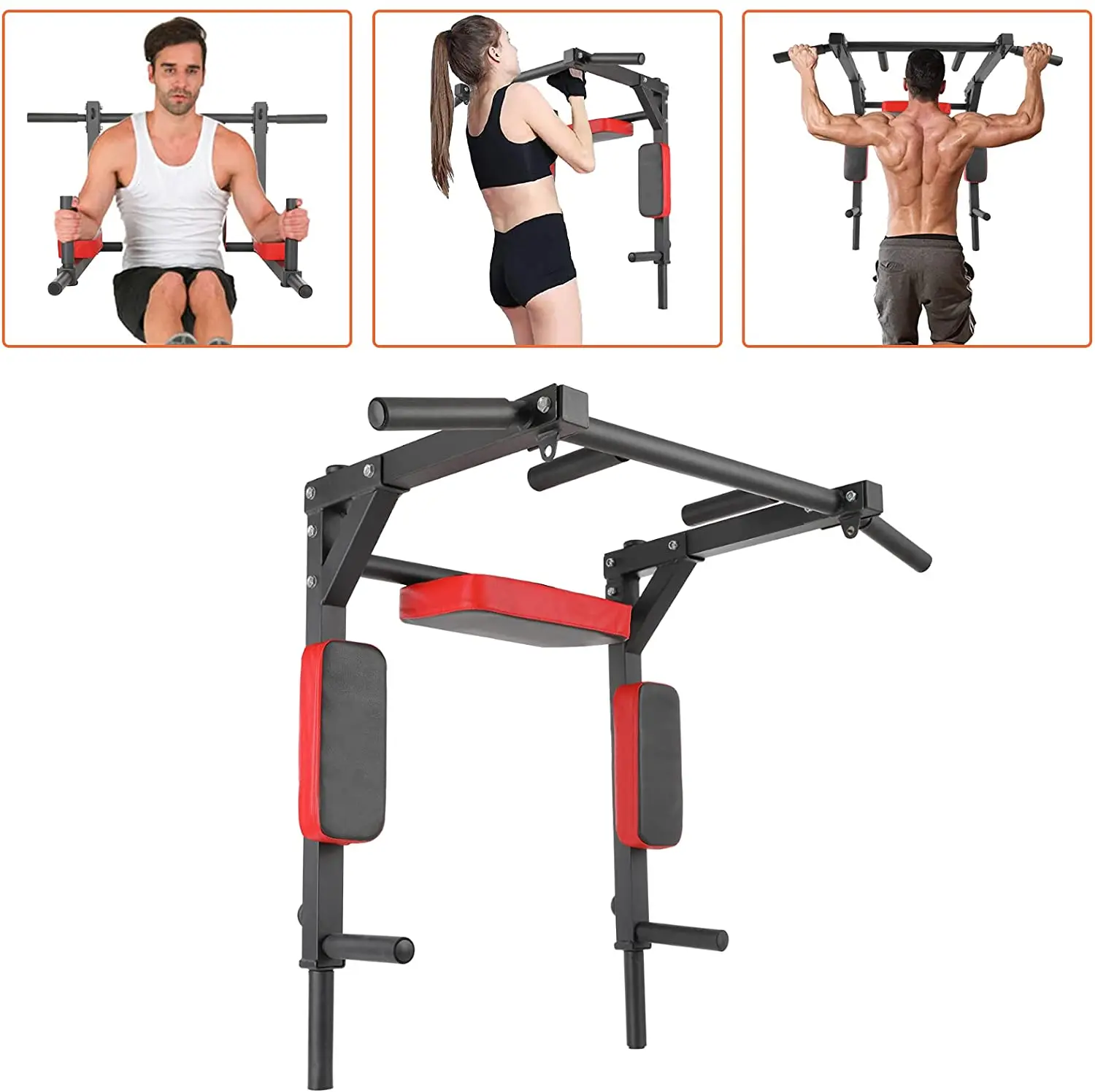 Femor Wall Mounted Chin Up Bar, Dips Station for Home Pull-ups Exercises Non-Slip Handles Mounting Hardware Included Max. 300KG