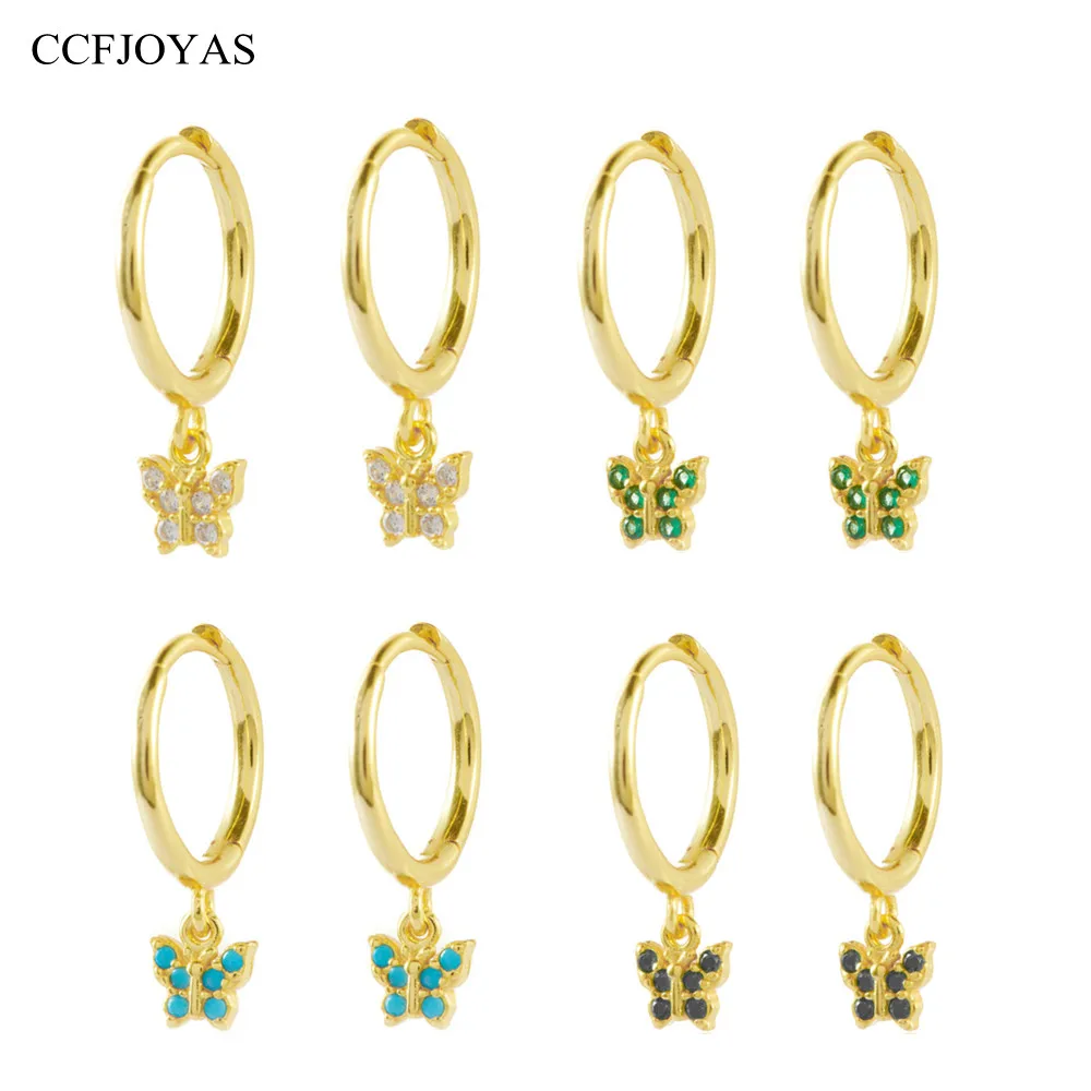 

Серьги-кольца CCFJOYAS из серебра 925 пробы с покрытием из 18-каратного золота, серьги-бабочки с цирконом белого/черного/зеленого/бирюзового цвета...