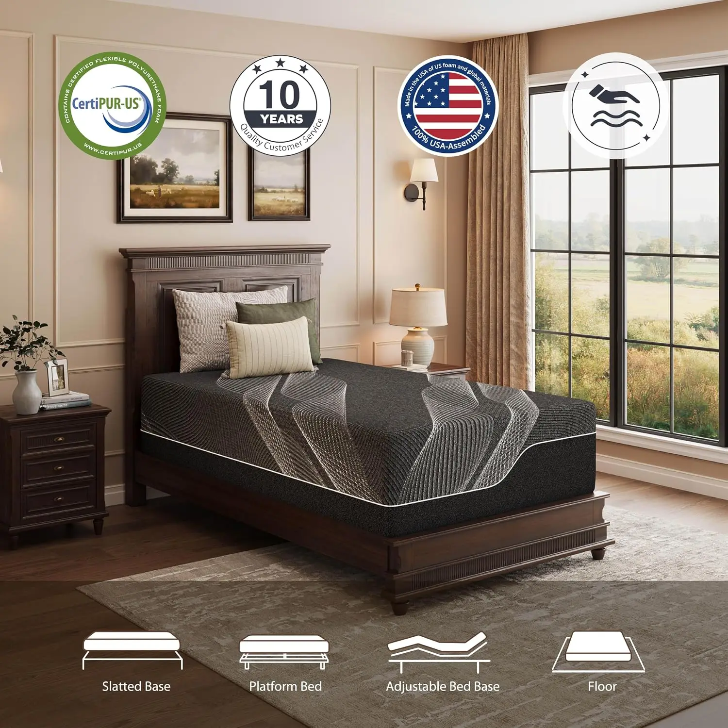 Twin XL Size Mattress, 14 Inch Gel Memory Foam, Medium Firm, Cooling & Back Pain Relief, CertiPUR-US Certified, Fiberglass Free