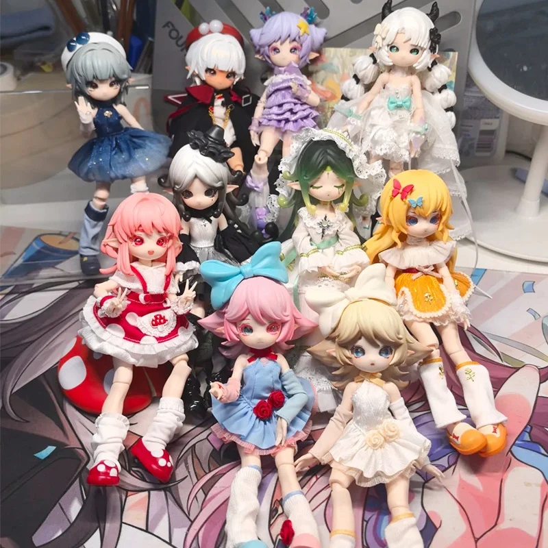 

Authentic Mushroom 1/12 Bjd Blind Box Doll Articulated Cute Anime Action Figure With Removable Pu Dress Birthday Girls Gift