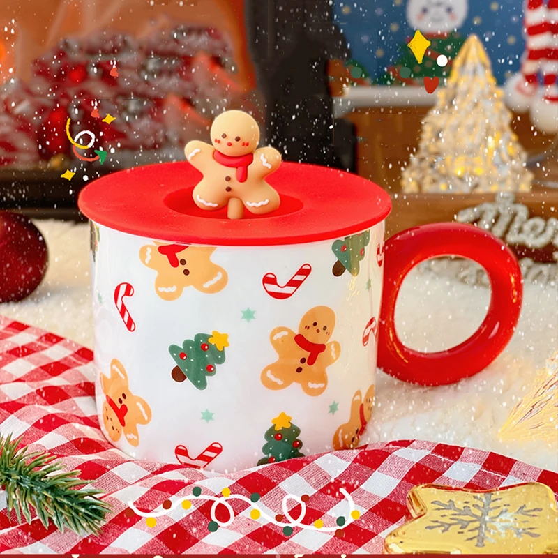 400ml Kawaii  Christmas Mugs Coffee Cup With 3D Lid  Cute Ceramic Tea  Beer Water Milk Original Breakfast Cups Drinkware Gift