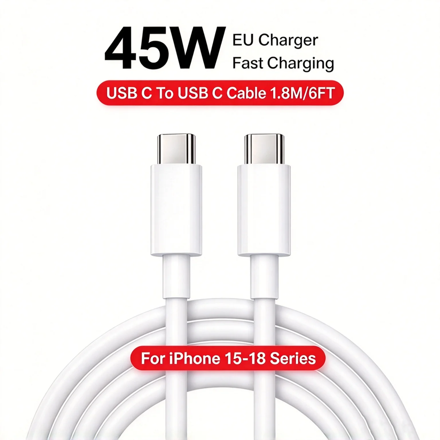 TIMESS PD 45W 180CM 6FT Charging Cable USB C to USB C for MacBook Air/Pro Charger, iPad Pro For iPhone 17 16 15 For Samsung