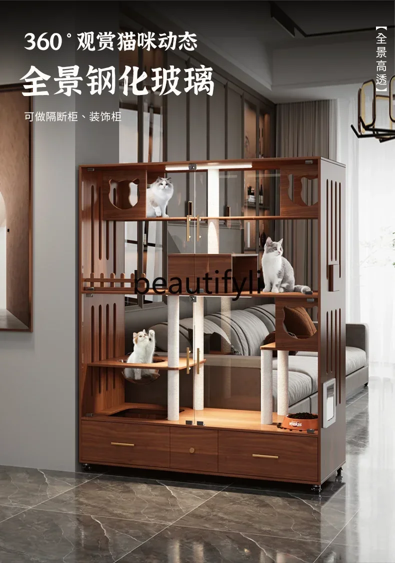 

ss C New Solid wood, villa cat nest household interior, panoramic glass luxury large, cat house, cageC5556 C 5556