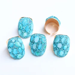 Micro Inlay Irregular Coral Open Rings for Women Girls Gold-color Chip Stones Party Wedding Anniversary Gifts Ring