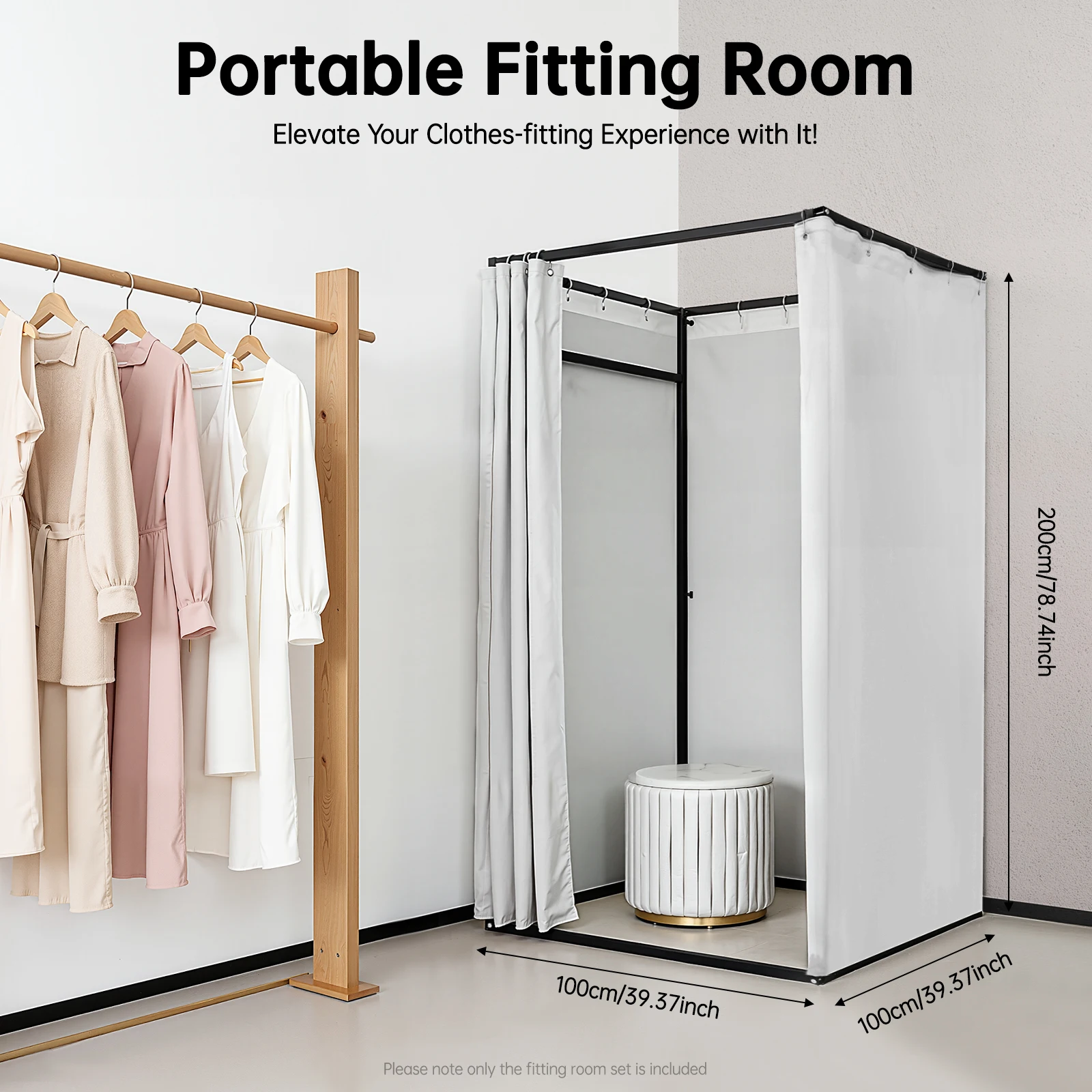 Tragbare Umkleidekabine 1*1*2 m Freistehend Hohe Tragfähigkeit Ankleidezimmer für Bekleidungsgeschäfte Grau/Schwarz – Detail 3