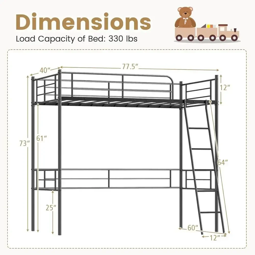 Heavy-Duty Steel Slats Bunk Bed with Ladder, Safety Guardrail, Space-Saving Design for Kids & Adults, No Box Spring Needed