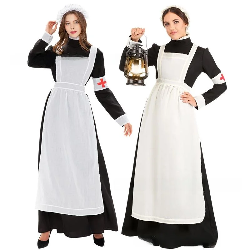 Adult 8th Century Monastery Nun Nighting Costume loween Cosplay round Ne Dr Women's Traditional Ethnic Stage Costume