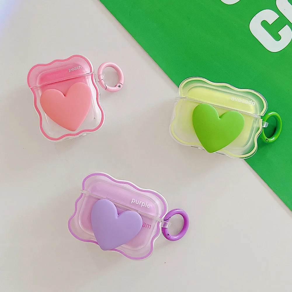 Gradient Hồng Trái Tim Tình Yêu Dành Cho Tai Nghe Apple Airpods Pro 2 3 AirPod Dễ Thương 3D Lượn Sóng Hoa Văn Thiết Kế Mềm Tai Nghe Chụp Tai Bảo Vệ bao Da Móc