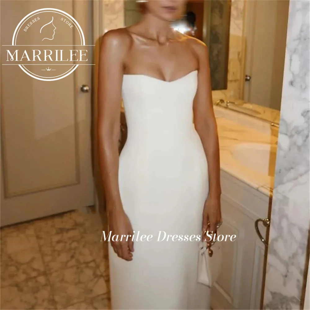 Marrilee Customized Elegant Ivory Strapless Sweetheart Stain Prom Party Gowns Sheath Floor Length Formal Ocasion Evening Dresses