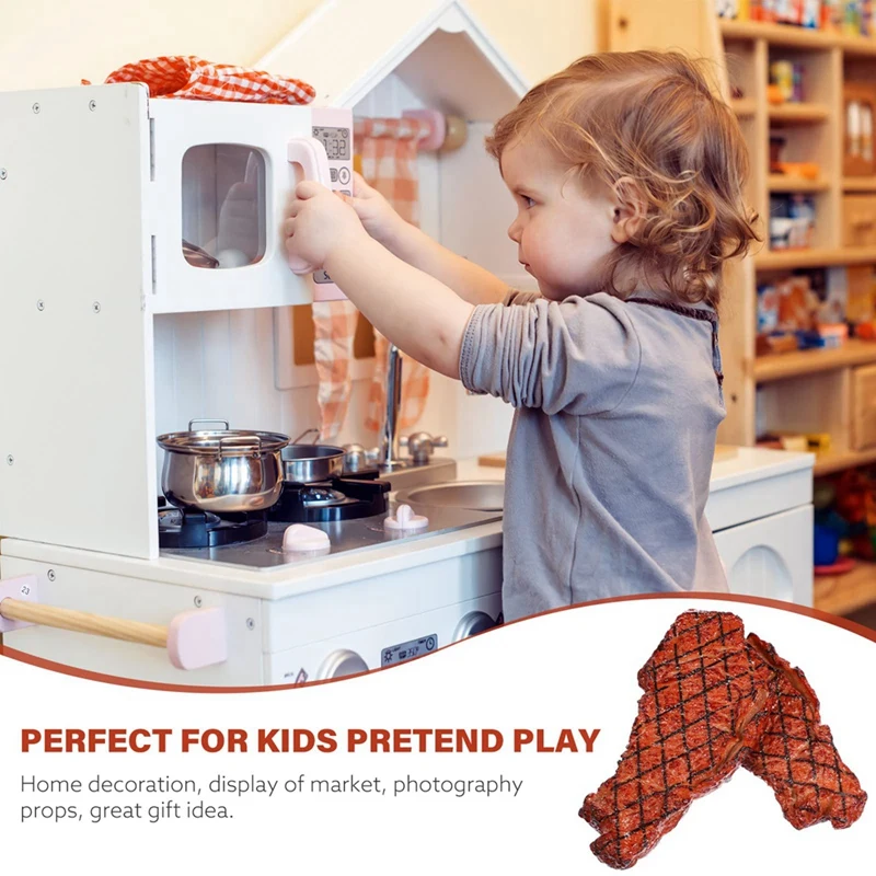 2Piece Simulation Steak Models Cooked Roast Beef Meat Home Kitchen Market Display Photography Props Artificial PVC Steak