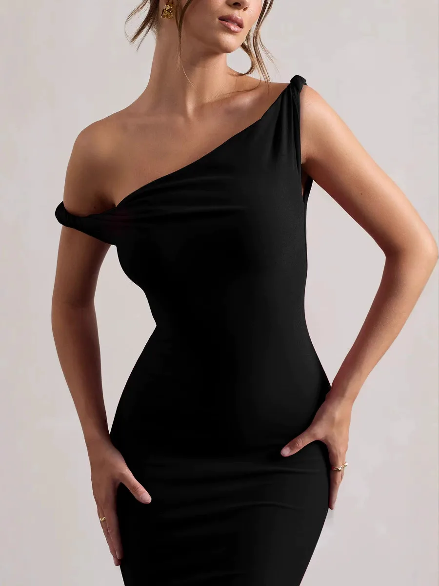 붕대 드레스 여성 여름 섹시한 불규칙한 솔리드 칼집 세련된 스트레치 바디 모양 부드러운 생일 파티 우아한 Bodycon 드레스 09P2