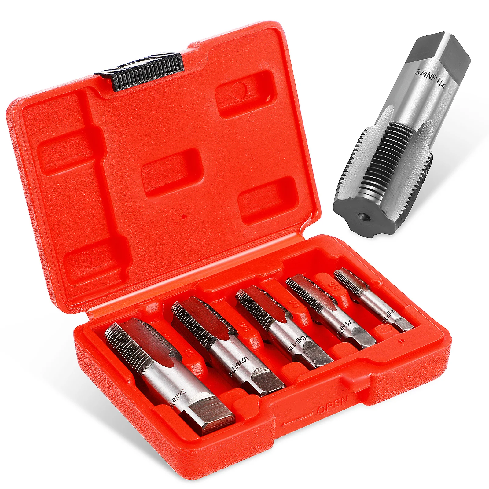 5 pcs Carbon Steel Npt Pipe Set 1/8 1/4 3/8 1/2 3/4 Inch Plumbing Threader Tool For Home Repair Npt Tap Kit Steel Tap Metric