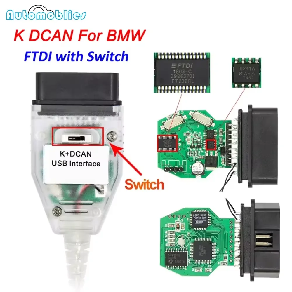 For BMW K DCAN K+CAN With FT232RL Chip K CAN with Switch OBD 2 OBD2 Car Diagnostic Scanner Tool K line Cable For BMW Scanner