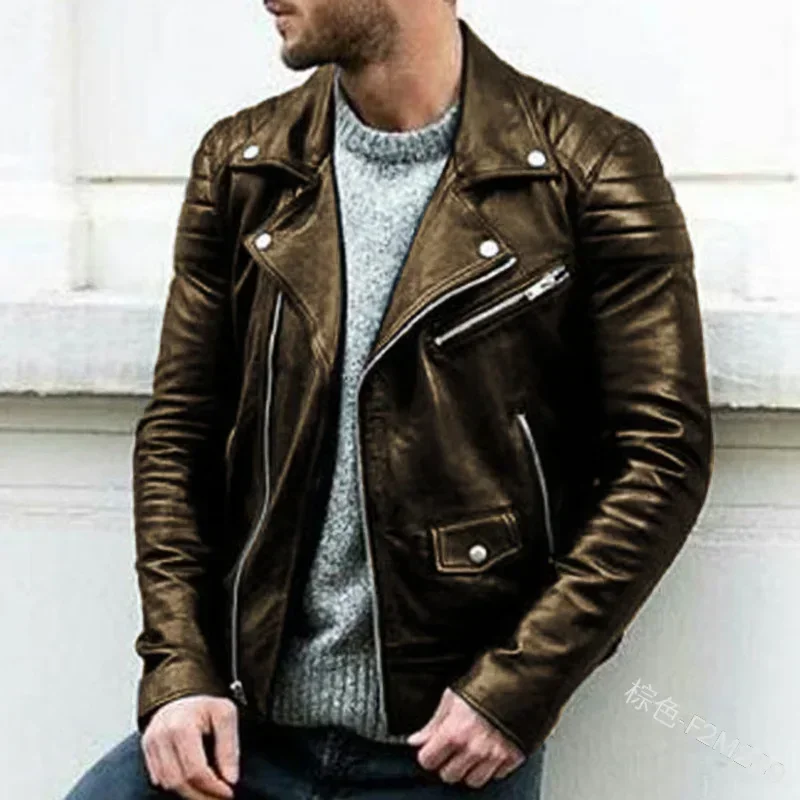 Motorcycle Leather Jackets Faux Leather Men PU Leather Coat Teen Stand Collar Punk Male Zipper Autumn Handsome Coats