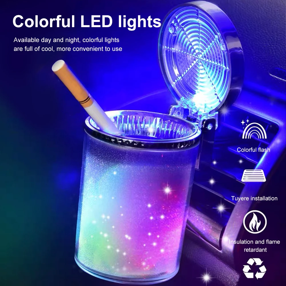 

Car Ashtray with LED Light Airtight Lid Multifunctional Vehicle Cup Holder Air Vent Ashtray Trash Can Car Interior Decoration