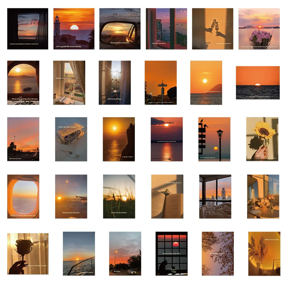 10/30/60pcs Beautiful Sunset Scenery Stickers Aesthetic Setting Sun Decals Decoration Phone Luggage Skateboard Graffiti Sticker