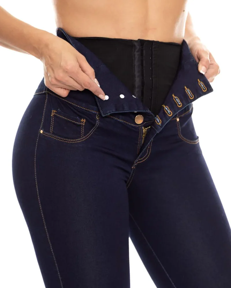 Calça lápis magro sem costura feminina, leggings femininas de treino de bolso, plus size, Jeans Con, cor Levanta Interior