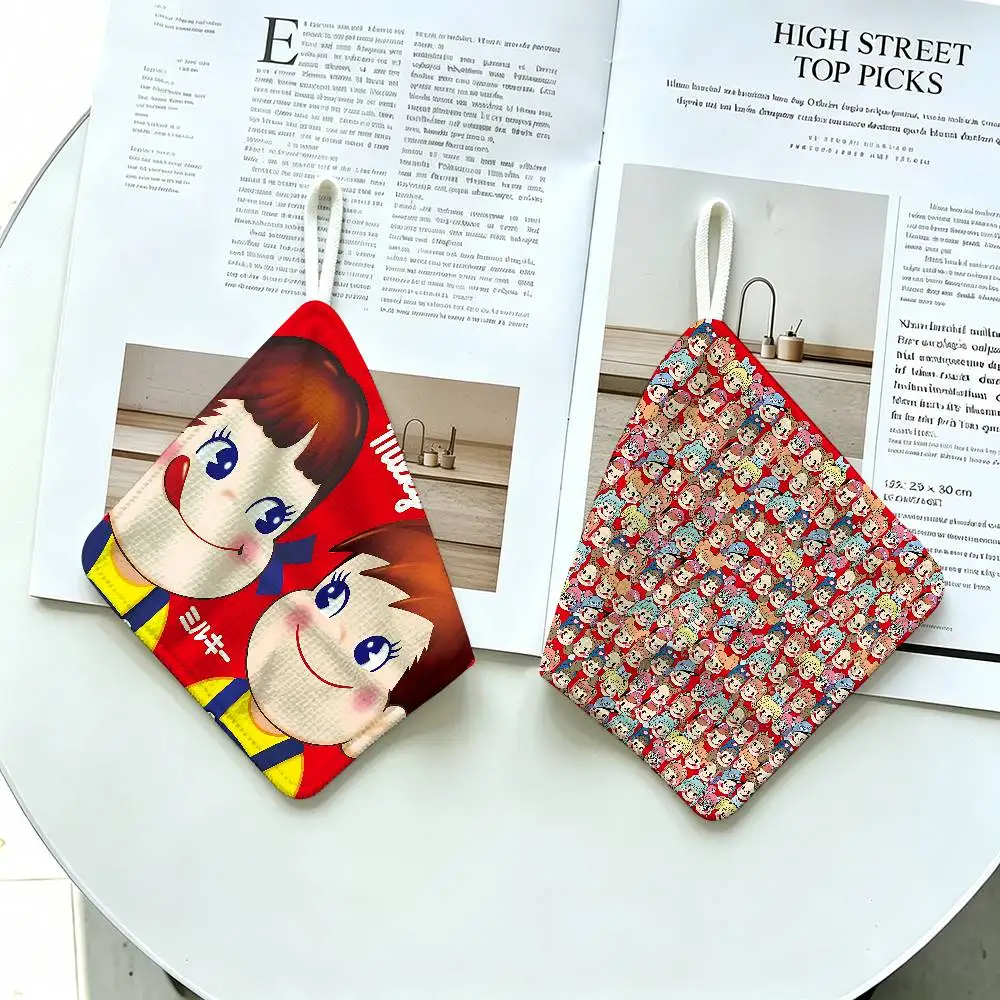 Fujiya Milky Peko-Chan Hanging Polyester Cotton Towel, Reusable Hand Wiping Cloth, Wear Resistant for Home Kitchen Sink