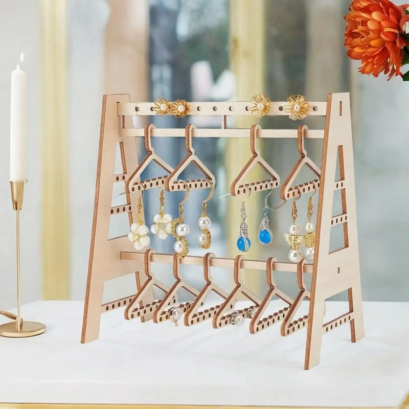 

Earring Display Stand, Jewelry Organizer, Ear Stud Stand, Wood Mini Coat Hanger Rack Earring Holder for Retail Store Tabletop
