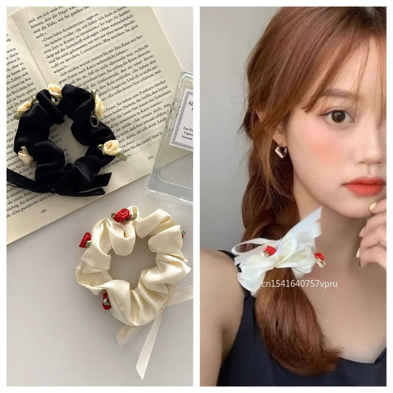 

Romantic 3D Rose French Bow Retro Small Fresh Flower Hair Tie Fairy Hair Accessories