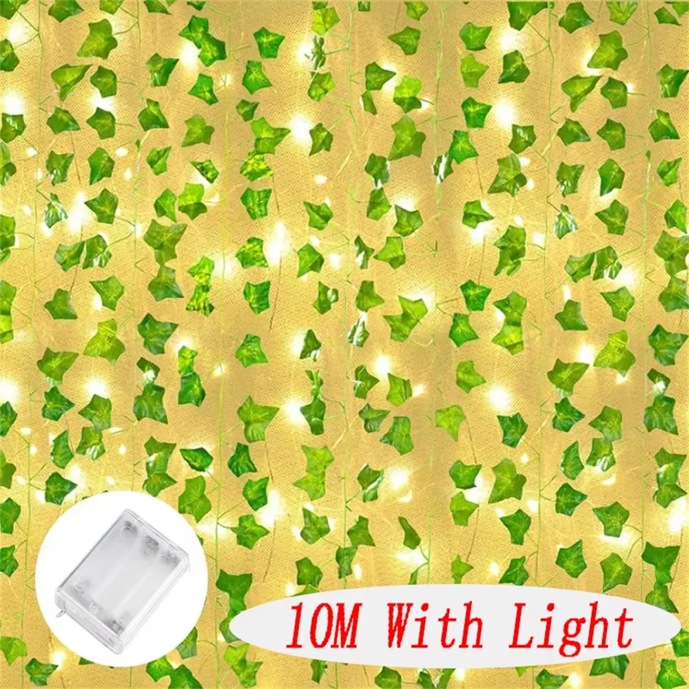 Green Leaf Ivy Vine LED String Lights Silk Leaves Fake Vine DIY Wedding Party Home Garden Decor LED Light Leaf Artificial Flower