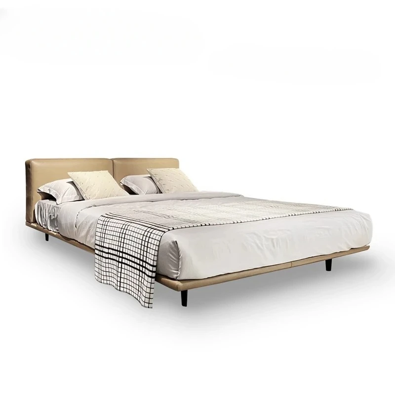 

/Итальянский минималистичный/импортный первый слой воловьей кожи/тонкая прикроватная подвесная кровать с высоким краем, двуспальная кожаная кровать