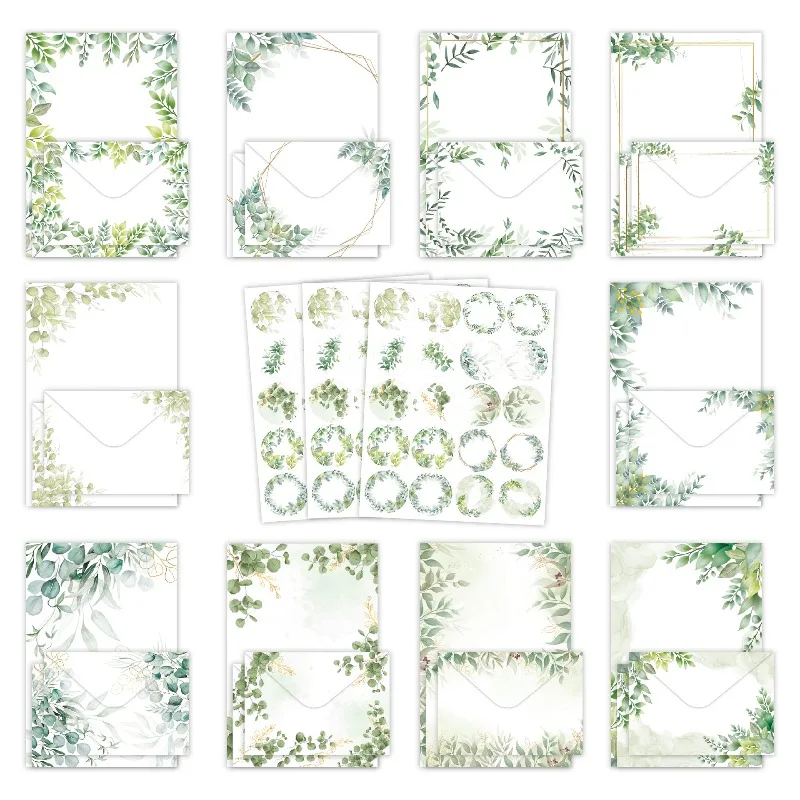 160pcs/set Letter Paper Envelope Set Leaf Pattern Simple Creative Blank Stationery Kit Wedding Envelopes for Writing Gifting