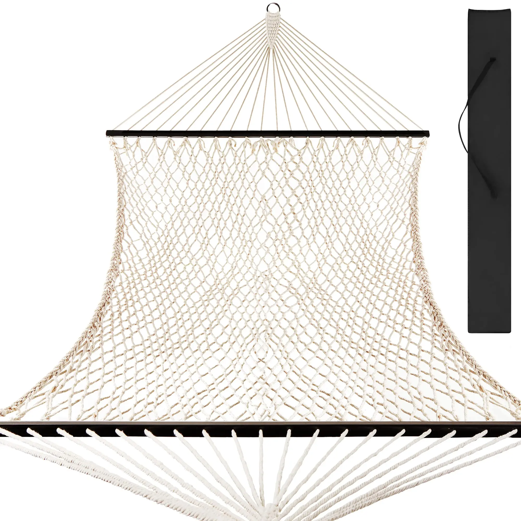 2-Person Double Hammock, Outdoor Woven Cotton Rope Hammocks for Backyard, Patio w/Spreader Bars, Carrying Case, 450lb