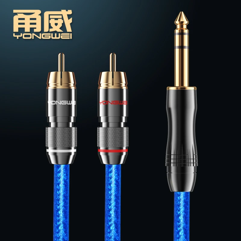 YONGWEI Aux 6.5 Jack to 2RCA Audio Cable for Microphone Power Amplifier Hi-end 6N gold plating 6.5mm to 2RCA Male to Male Cable