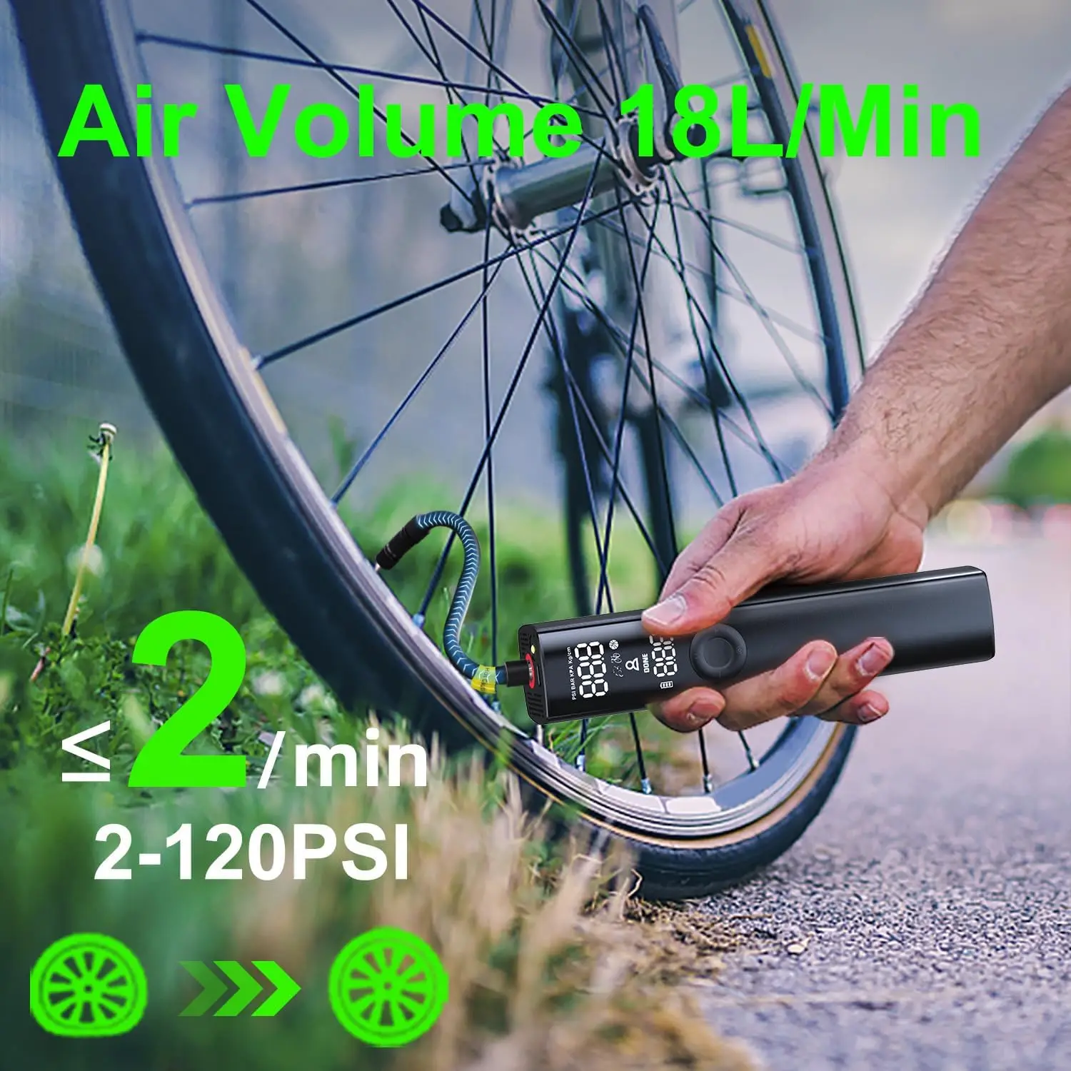  BP188 Bike Pump Electric Bicycle Pump Portable Tire Inflator Air Pump for Bikes Auto Shut-Off with Presta Schrader