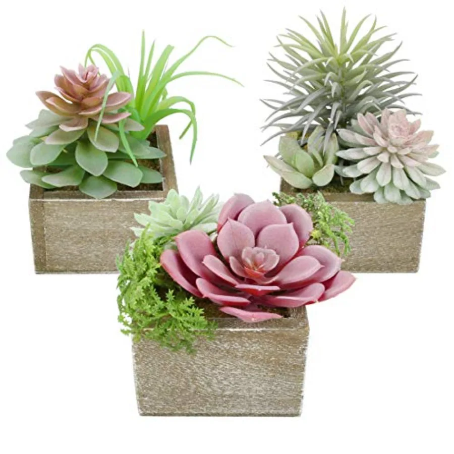 

Succulent Plants Artificial Small Fake Plants in Pots Mini Artificial Plants Indoor with Wood Potted for Bathroom Home Office L