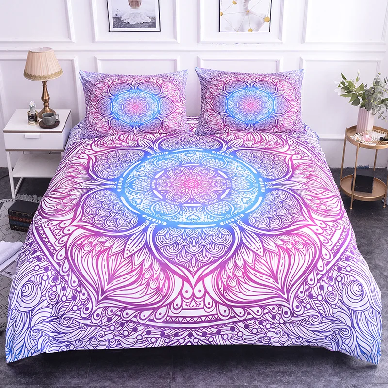 

Mandala Duvet Cover Set King Size Lotus Flower Blue Purple Pink Bedding Set Bohemian Mandala Style Soft Quilt Cover