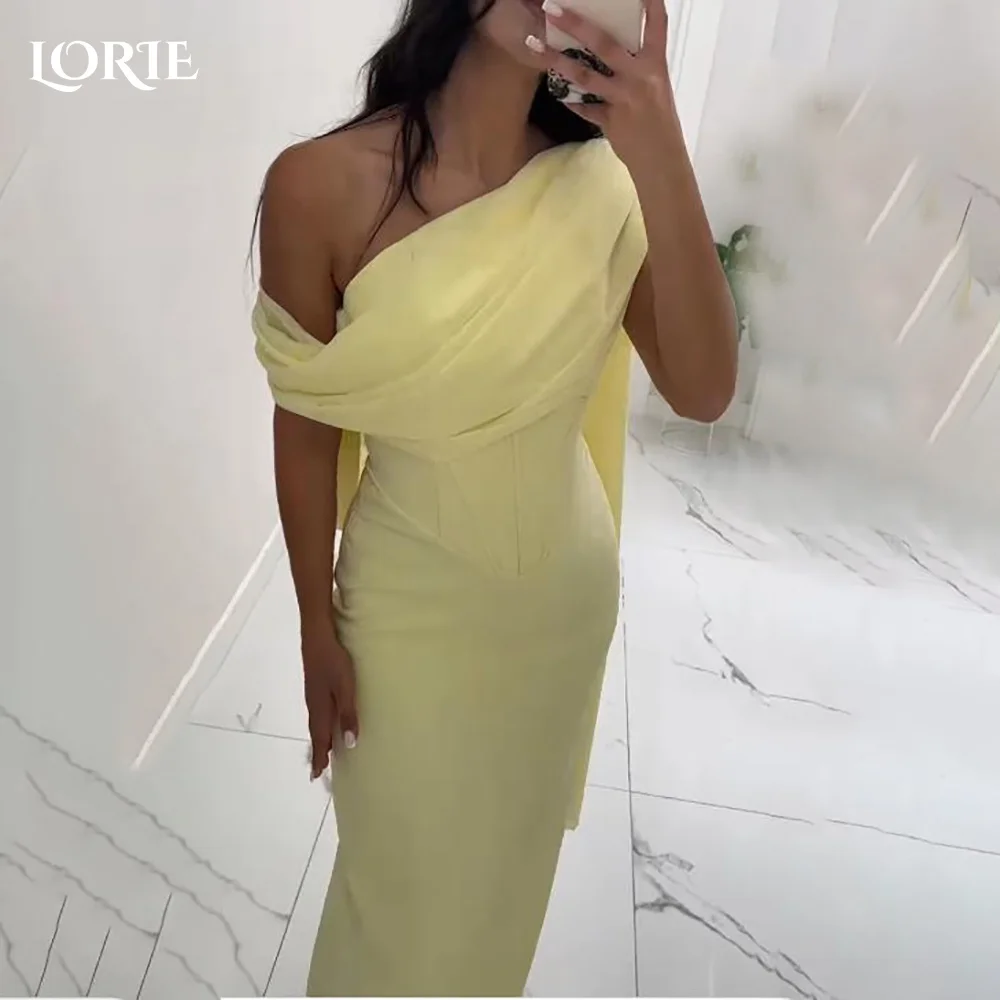 

LORIE Modest Crepe Evening Dresses Elegant Halter Deep V Neck Pleats Mermaid Arabia Prom Gown Ruffle Party Dresses Customized