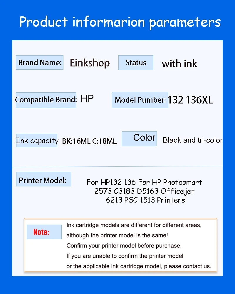 einkshop For HP 132 136 Compatible Ink Cartridge For HP Photosmart 2573 C3183 C3100 Officejet 6213 PSC 1513 for hp 132 cartridge