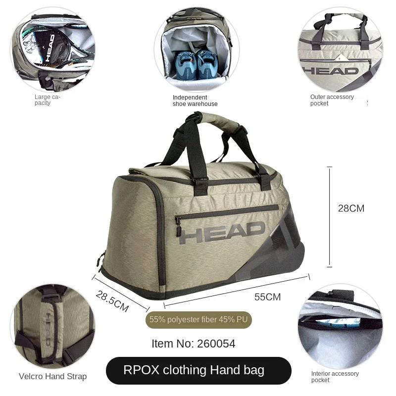 HEAD Tennis Badminton Racket Bag Large Capacity Sports Handbag Retro Training Clothes Shoes Backpack
