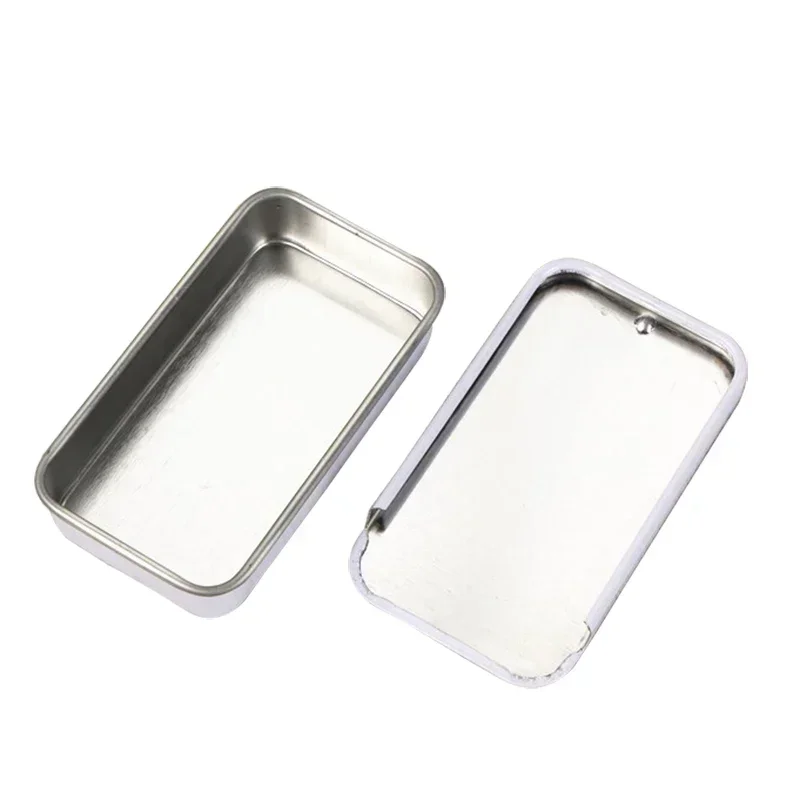 Tarro de hojalata vacío Rectangular de Metal, organizador de empuje de hojalata, caja de almacenamiento de cubierta deslizante, frascos de pastillas