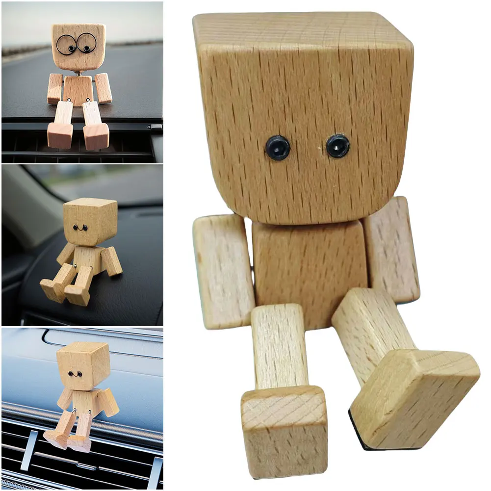 Petite figurine en bois oscillante, résistante à l'usure, petit homme en bois secouant, ornement de tableau de bord de voiture polyvalent pour décorations de bureau et de maison